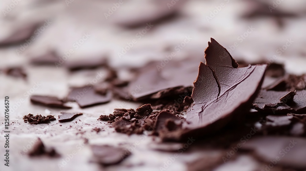 Aufkleber high quality close up of dark chocolate shards on a textured surface highlighting rich cocoa texture