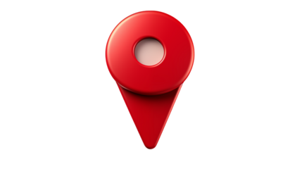 Red 3D Location Pin Icon Map Navigation Marker on transparent background.