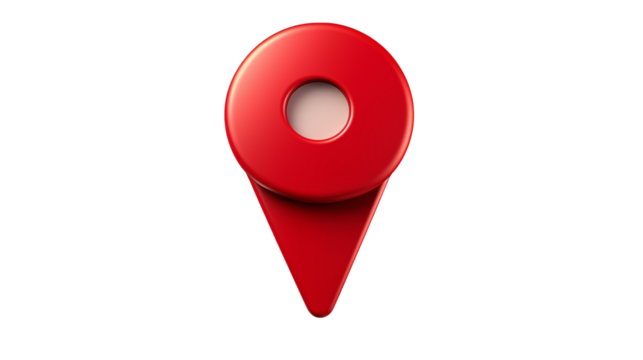 Red 3D Location Pin Icon Map Navigation Marker on transparent background.