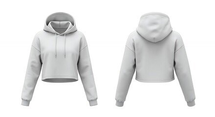 White Cropped Hoodie Mockup   Front and Back View
