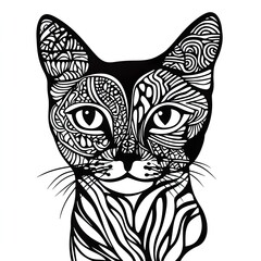 Zentangle Cat Coloring Page Simple   Relaxation Illustration