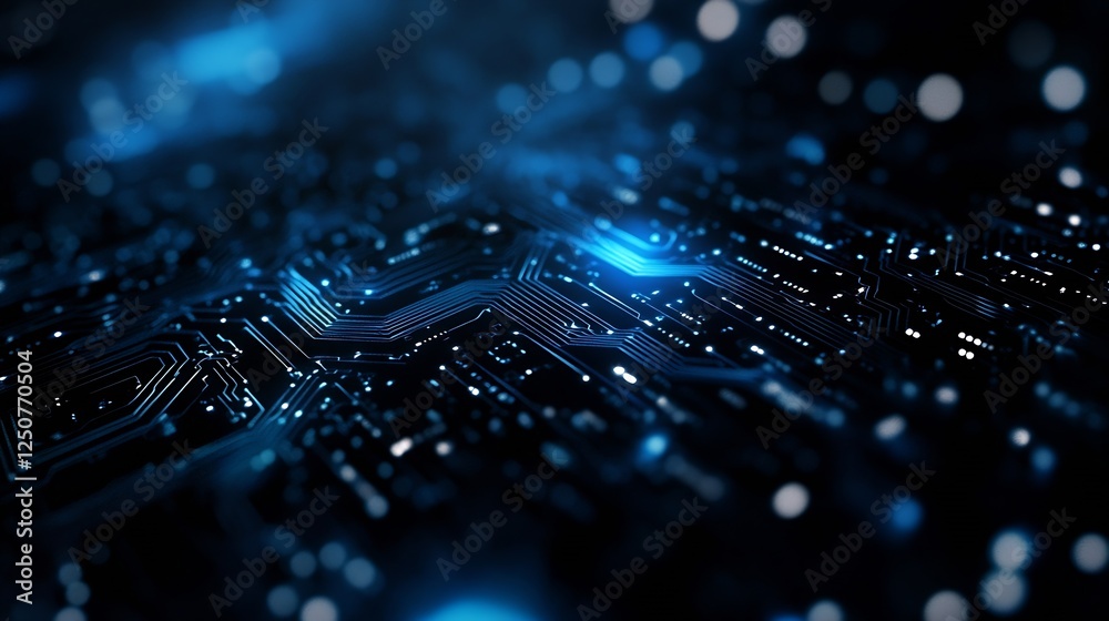 Leinwandbilder futuristic digital circuit board design featuring glowing blue lights and abstract technology elemen