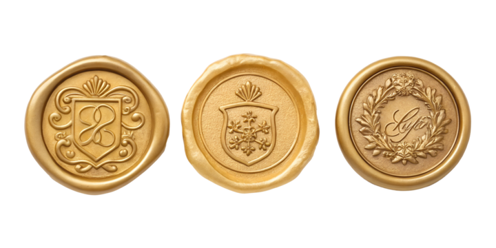Golden Wax Seal on White, Premium Wax Seal, Vintage Letter Embellishment, PNG Transparent