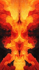 Fiery fluid abstract art with dynamic swirling red and yellow patterns