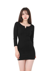 Fototapeta premium woman in a long sleeve mini dress on transparent background