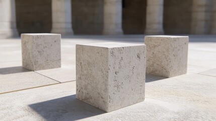 White Stone Cubes on Smooth Floor with Soft Shadows and Texture