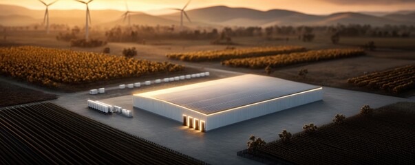 Largescale renewable energy storage facility rural site aerial view