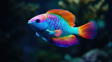 Naklejka premium Vibrant Colorful Fish Swimming in Clear Underwater Environment