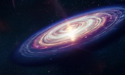 A beautiful, swirling galaxy with a bright, white core. The galaxy is surrounded by a field of stars and has a deep blue hue. The camera slowly rotates around the galaxy, revealing its intri - Powered by Adobe