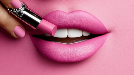 Closeup of a Flawless Feminine Pink Lipstick Application Showcased in a Beautifully Rendered 3D the Alluring and Seductive Nature of Cosmetic Elegance