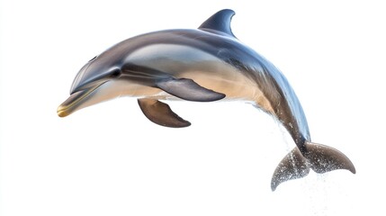 Fototapeta premium Graceful Grey Dolphin in Mid-Jump, Isolated Against a Crisp White Background