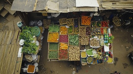 Colorful Fresh Vegetables and Fruits Displayed at Local Market