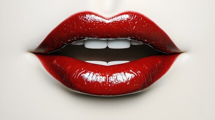 Obraz premium Detailed 3D showcasing the radiant red hue and elegant cosmetic focus of a close up view of lips and lipstick creating a captivating and sophisticated visual for beauty fashion
