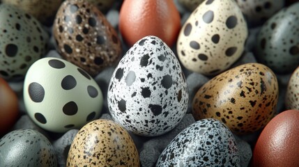 Colorful Decorative Eggs with Unique Speckled Patterns and Textures
