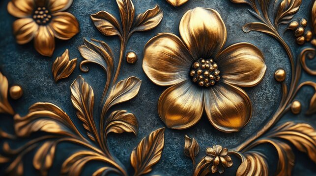 Intricate golden floral relief design showcases craftsmanship and artistic detail