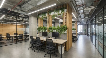 Modern open office space, industrial loft style