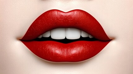 Obraz premium Elegantly captivating close up of a woman s lips adorned with vibrant red lipstick showcasing the beauty and sophistication in a stunning 3D