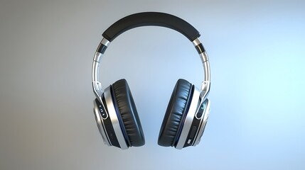 Premium metallic wireless headphones with sleek modern style and design showcased in a 3D digital The headphones feature a minimalist and elegant appearance with a focus on technology and audio