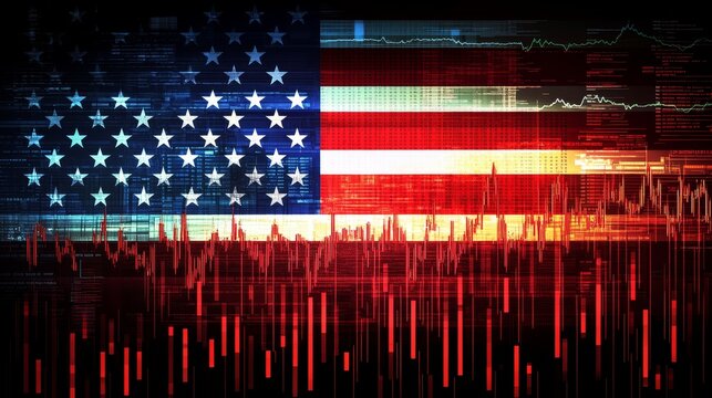 American Flag Digital Art, Stock Market Chart Overlay, Patriotic Concept, Vivid Colors. - Powered by Adobe
