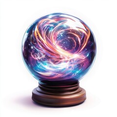 magical crystal ball with swirling energy inside, isolated on white