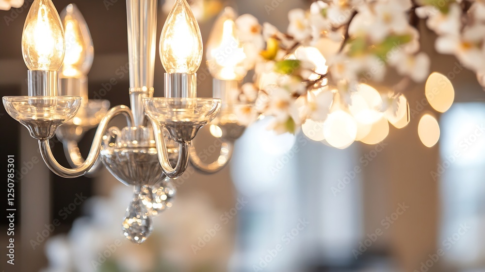 Aufkleber elegant chandelier adorned with blossoms glowing softly in stylish interior setting : generative ai