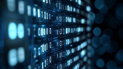 Flow of binary code displayed through an illuminated digital screen representing advanced technology concepts : Generative AI