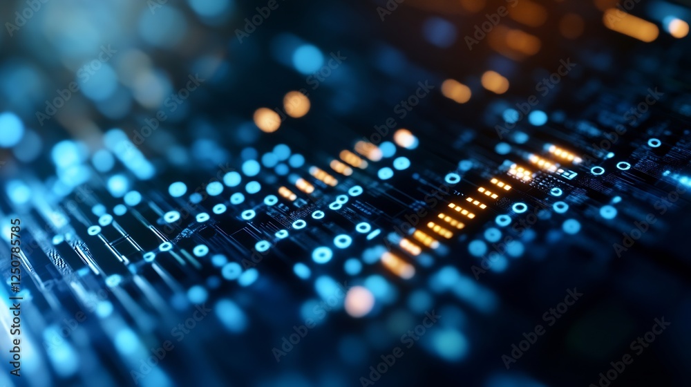 Poster Futuristic digital representation of electronic circuits with glowing data points : Generative AI