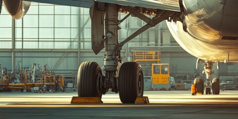 Large passenger aircraft undergoing maintenance in hangar