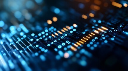 Obraz premium Futuristic digital representation of electronic circuits with glowing data points : Generative AI