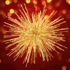 Obraz premium Abstract Red Background with Blurred Gold Star Bursts and Dazzling Christmas Lights in Bokeh Effect