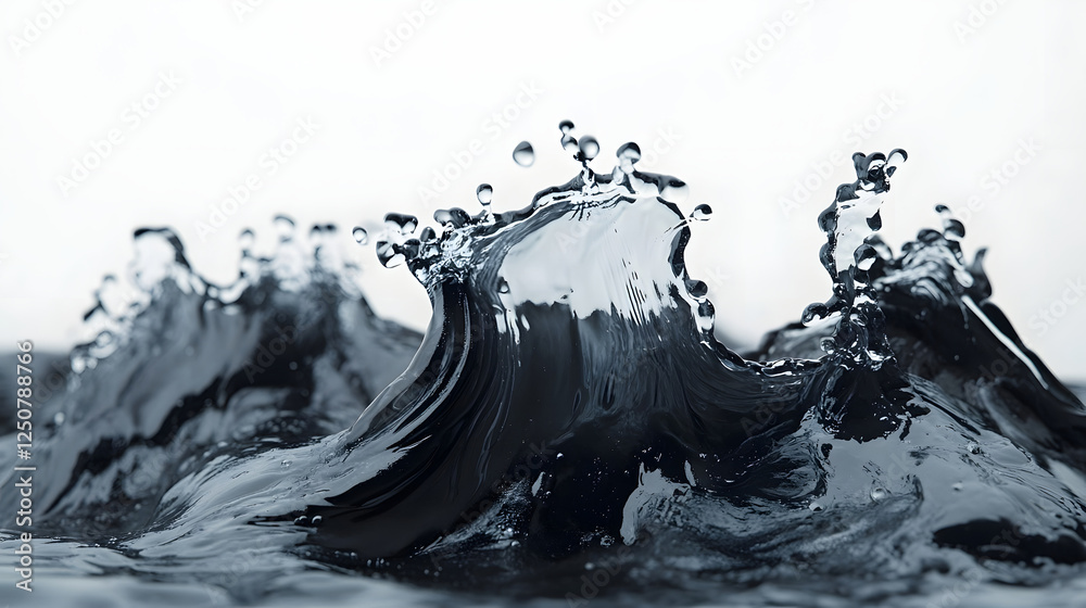 Aufkleber Dramatic and Dynamic Water Splash and Droplet Explosion in Motion with Wet and Chaotic Fluid Flow Surging Waves Turbulence and Powerful Natural Forces