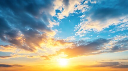 Fototapeta premium Stunning Cloudy Sunset Sky Casting Beautiful Colors Over the Horizon : Generative AI
