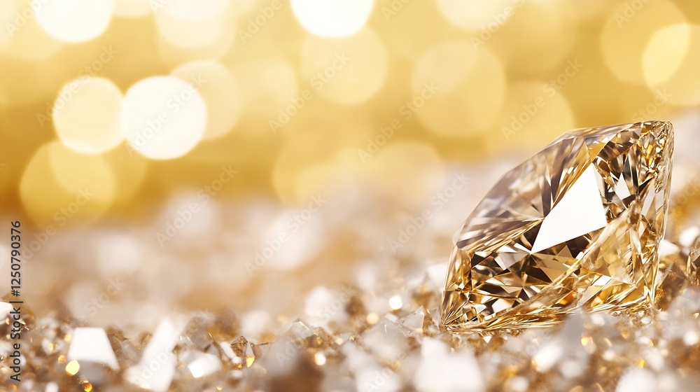 Aufkleber Stunning closeup of a sparkling yellow diamond on shimmering golden surface : Generative AI