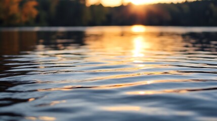 Close up view of rippling water reflecting the golden colors of a sunset creating a tranquil scene : Generative AI