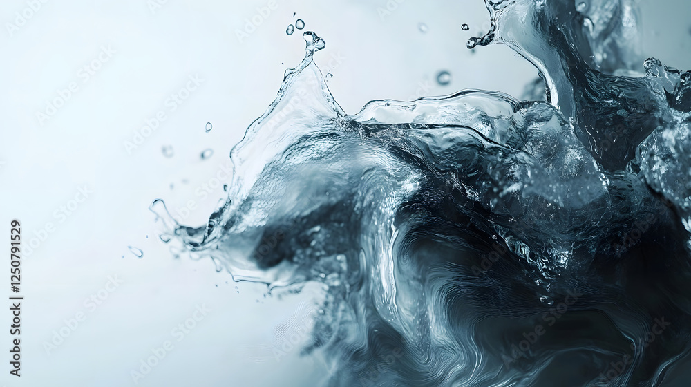 Poster Flowing water creating a dynamic and transparent splash effect with rippling waves and bubbles forming an abstract and textured background with a cool and refreshing atmosphere