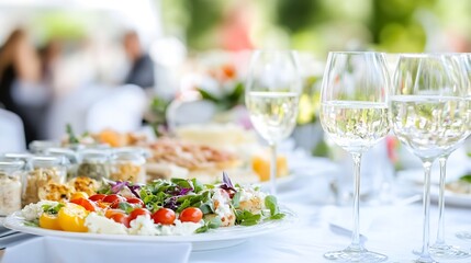 Fototapeta premium Delicious gourmet salad with fresh ingredients served elegantly on a beautiful dining table : Generative AI