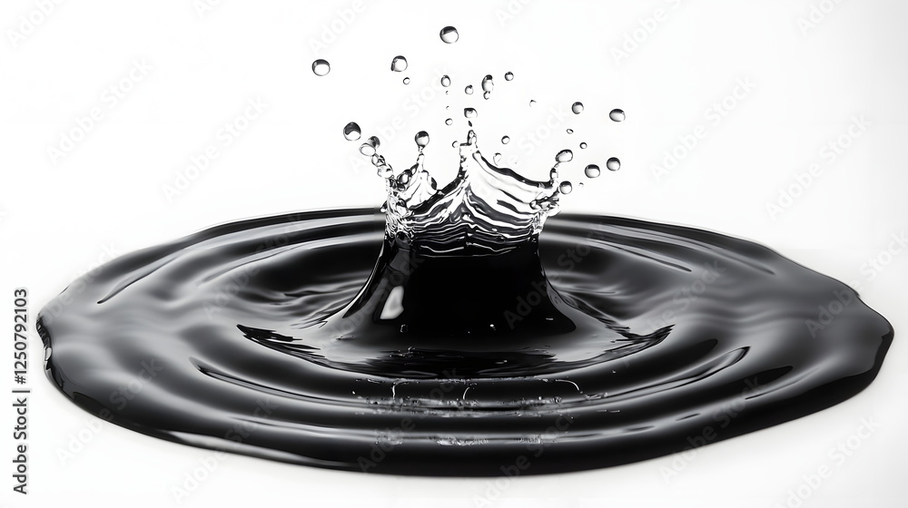 Aufkleber Mesmerizing black and white image showcasing the dynamic and captivating movement of water droplets as they create a stunning splash pattern on a smooth surface