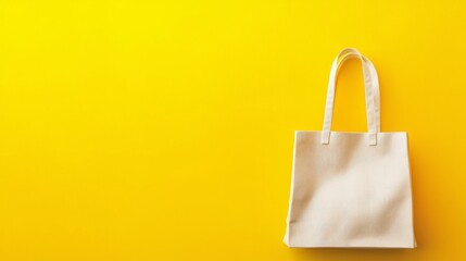 Creative concept for autumn sale featuring a simple tote bag against a vibrant yellow backdrop