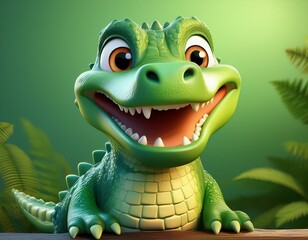 Fototapeta premium Cute crocodile 3D animated character is smiling