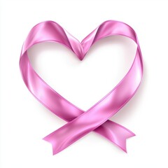 Saint Valentines Day and 8 March International Womens Day Realistic 3D icon cartoon of a pink silk ribbon forming a heart shape, isolated on white