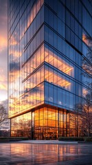 Glass Building Sunset Reflection