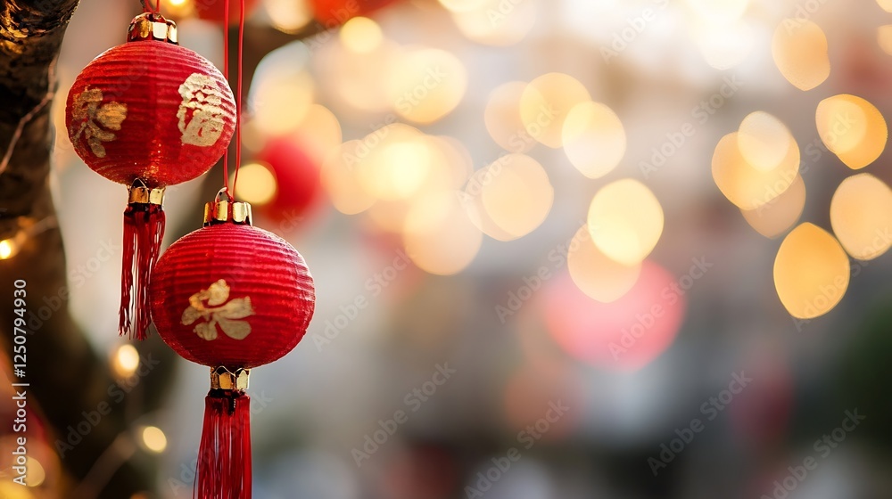 Leinwandbilder Vibrant red lanterns glowing softly in the warm light of a festive setting creating a magical ambience : Generative AI
