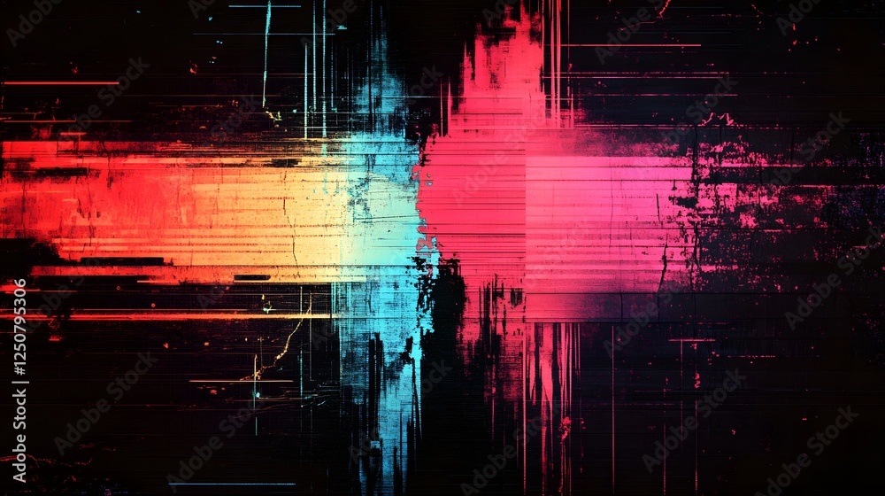 Fototapete Vibrant Digital Glitch Abstract Futuristic Techno Art Geometric Colorful 3D Modern Pattern Texture Background  Dynamic experimental contemporary digital art with a sense of energy and disruption