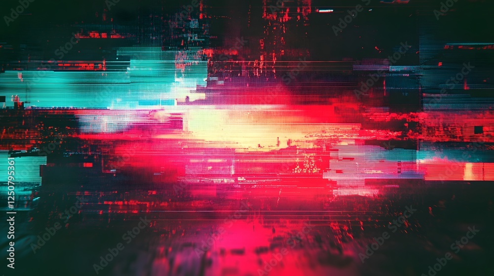 Poster vibrant digital glitch abstract with futuristic neon distortions and disruptive tech inspired visual