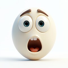 Fototapeta premium 3D icon cartoon emoji of a shocked face with wide eyes and open mouth, isolated on a white background