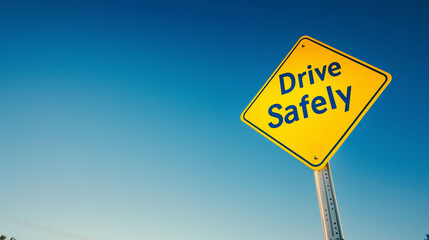 Drive safely signboard against clear blue sky background