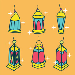 a hand drawn islamic lantern set for design element