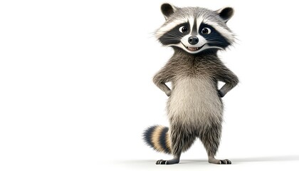 Fototapeta premium A Happy Cartoon Raccoon Stands Proudly