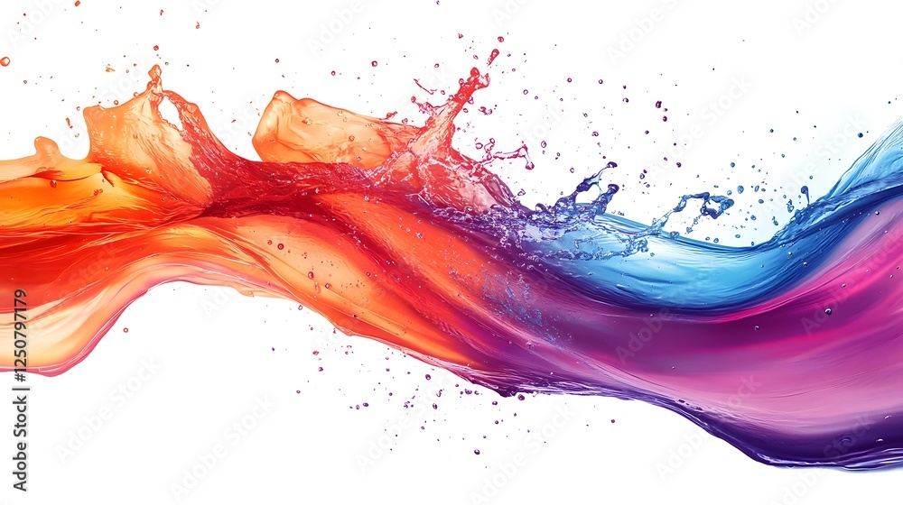 Poster Vibrant fluid explosion of colorful splashing waves and drifting liquid paint creating a dynamic abstract and visually captivating digital artwork  The image features a striking blend of vivid colors