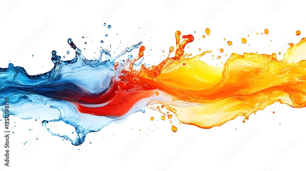 Poster vibrant fluid splash of contrasting colors in dynamic motion depicting energy creativity and experim